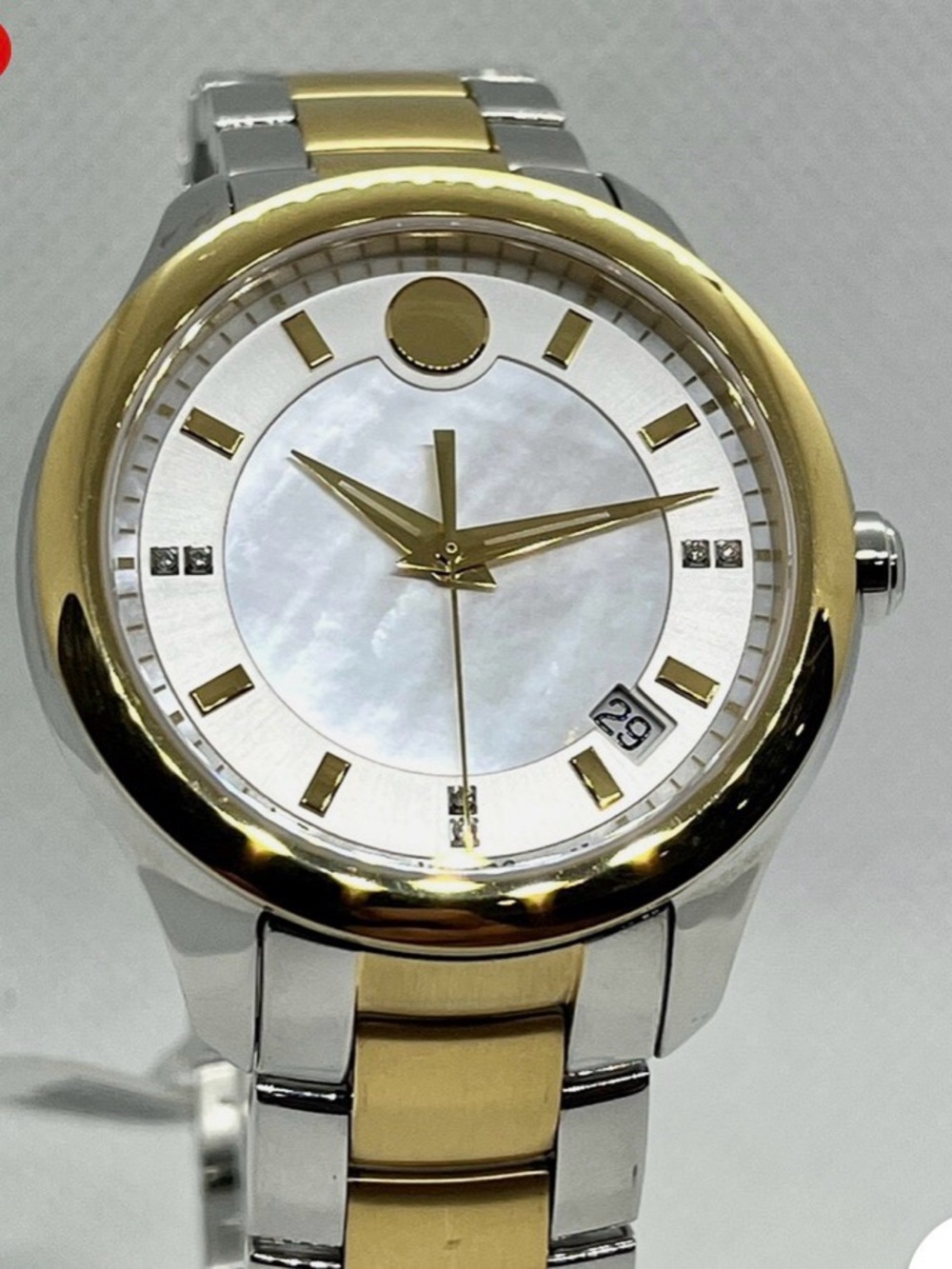 Movado Bellina Diamond 36mm Two Tone steel mother of pearl Dial Ladies Watch